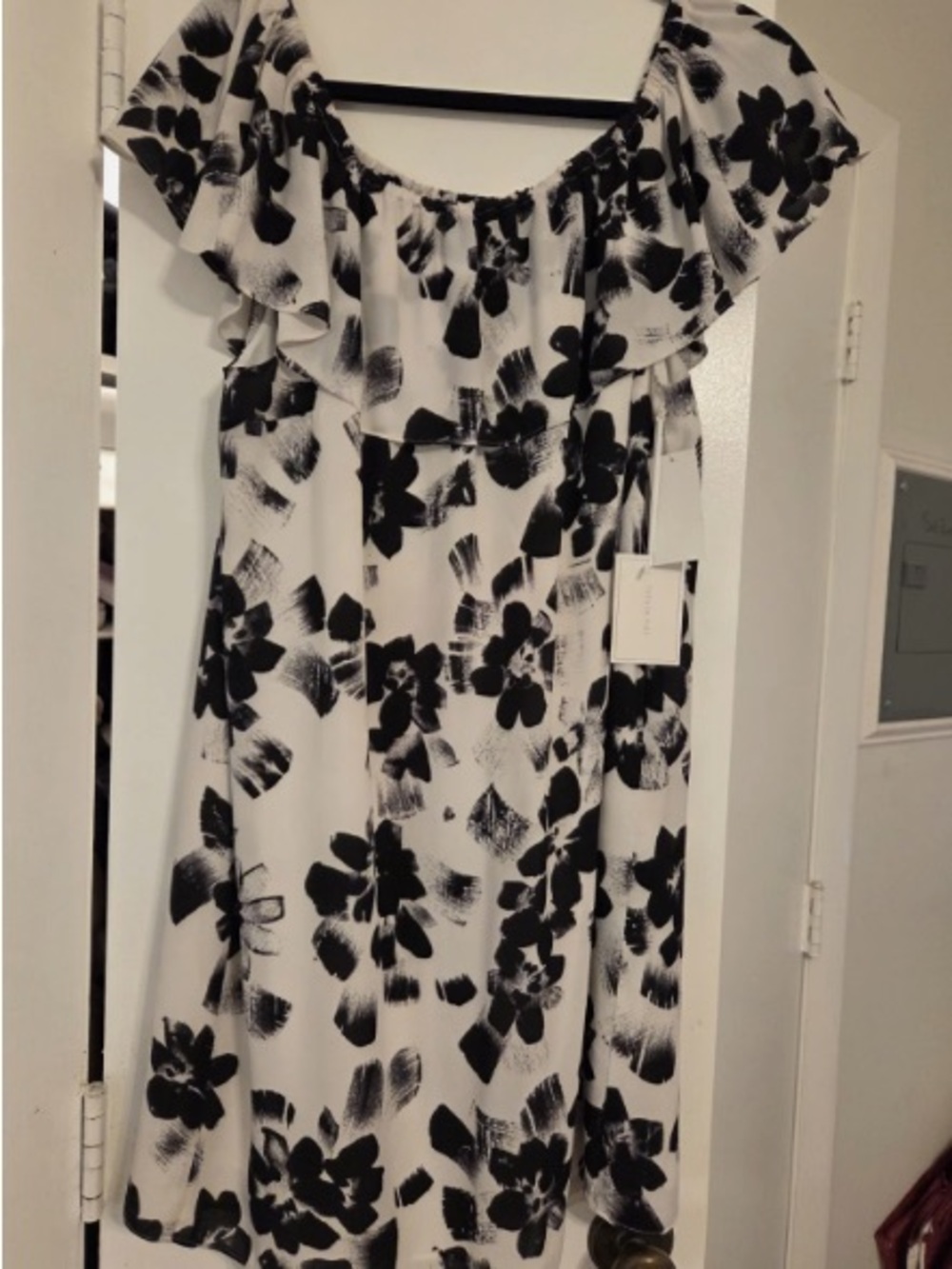 Off-Shoulder Black & White Floral Dress